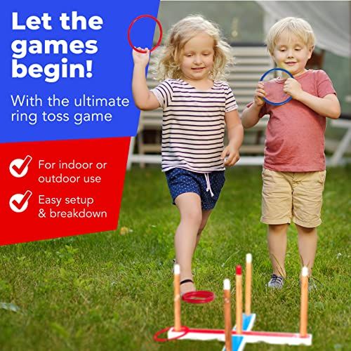Jeu de lancer d'anneaux en extérieur, développant coordination et précision