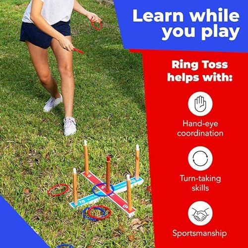 Jeu de lancer d'anneaux en extérieur, développant coordination et précision