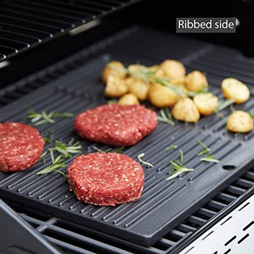Plaque en fonte Barbecook pour barbecue, face lisse et nervurée, idéale pour griller