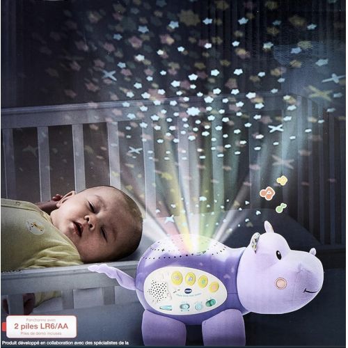 Veilleuse Hippo Dodo VTech colorée avec projection étoilée et capteur de pleurs pour bébés.