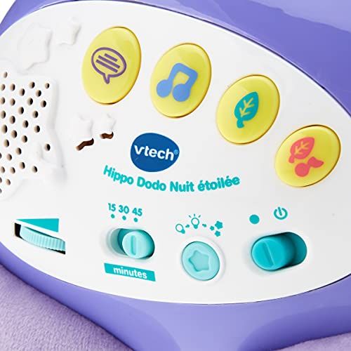 Veilleuse Hippo Dodo VTech colorée avec projection étoilée et capteur de pleurs pour bébés.