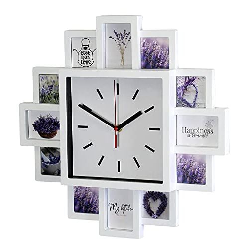 Horloge murale blanche Levandeo avec 12 cadres pour photos personnelles, idée cadeau personnalisé et décoratif.