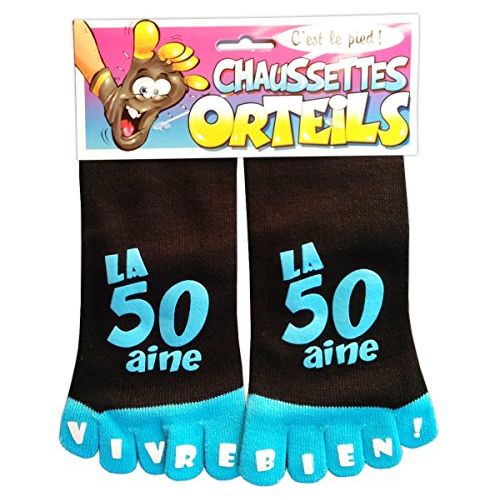 Cadeau humoristique chaussettes à orteils colorées pour célébrer 50 ans.