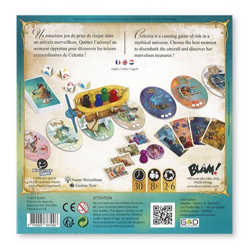 Jeu de société Celestia pour aventure fantastique en famille avec stratégie et bluff, idéal pour cadeau.