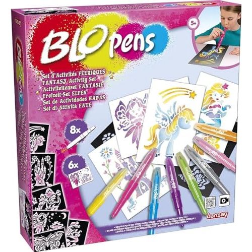 Kit loisirs créatifs Lansay, feutres à souffler pour enfants dès 5 ans, stimule créativité avec dessins fées et licornes, cadeau idéal anniversaire, Noël.