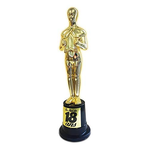Trophée doré personnalisé pour 18ème anniversaire avec design élégant et humoristique.
