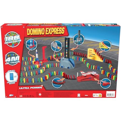 Jeu de construction Domino Express Ultra Power, stimule la créativité et l'apprentissage chez les enfants, avec 180 pièces pour des cascades spectaculaires.