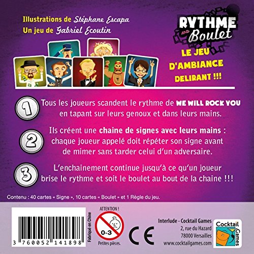 Jeu d'ambiance Rythme & Boulet d'Asmodee offrant rythme, compétition et amusement pour soirées animées entre amis ou famille, idéal cadeau musical.