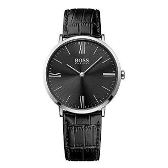 Montre Hubo Boss analogique quartz, cadeau élégant et sophistiqué avec bracelet en acier inoxydable et cadran noir.