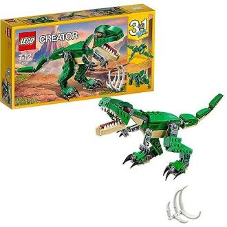 LEGO dinosaure 3 en 1 avec T-Rex, Triceratops, et Pterodactyle pour construction créative.