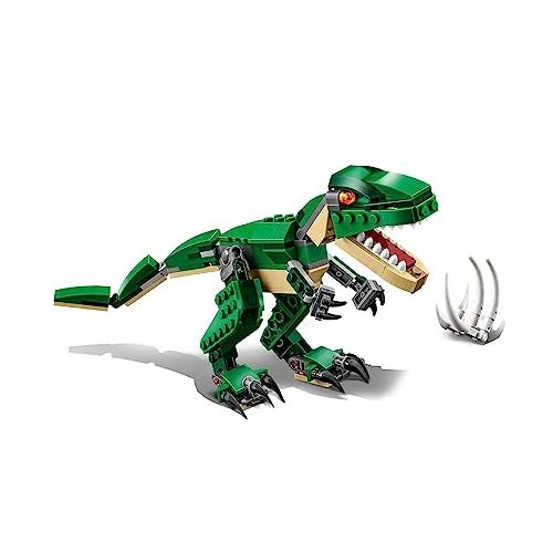 LEGO dinosaure 3 en 1 avec T-Rex, Triceratops, et Pterodactyle pour construction créative.