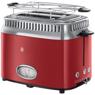 Toaster Vintage Russell Hobbs rouge avec finitions en acier, design rétro et technologie Fast Toast