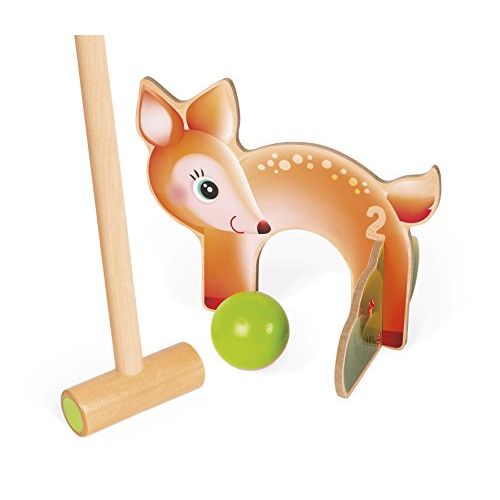 Jeu de croquet en bois Janod pour enfants avec animaux, éducatif et durable pour jardin.