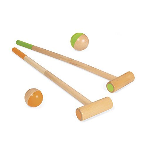 Jeu de croquet en bois Janod pour enfants avec animaux, éducatif et durable pour jardin.