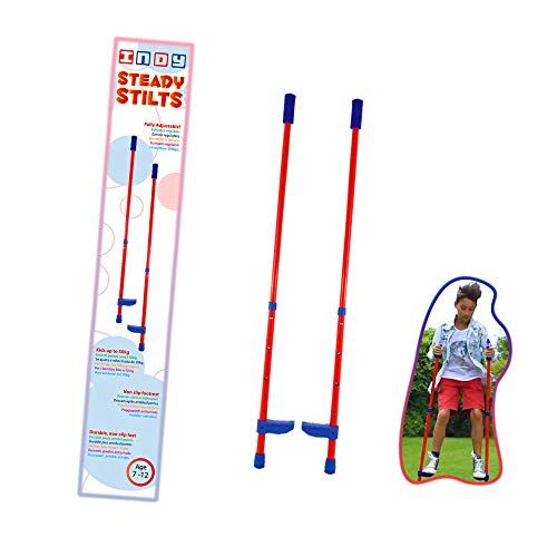 Échasses en aluminium pour enfants Indy, cadeau original, hauteur réglable, pieds antidérapants, idéal pour améliorer équilibre et coordination en plein air.