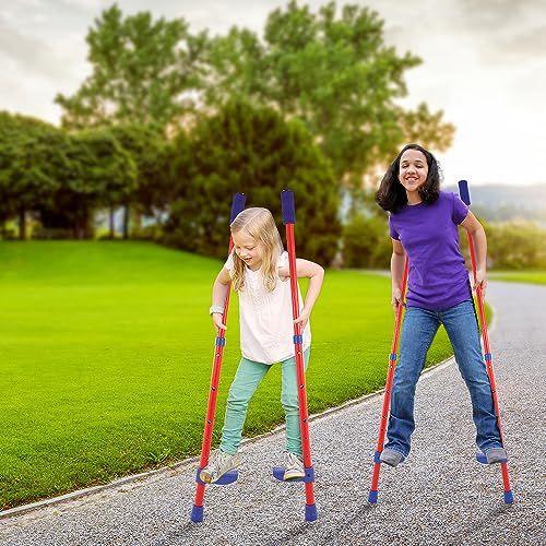 Échasses en aluminium pour enfants Indy, cadeau original, hauteur réglable, pieds antidérapants, idéal pour améliorer équilibre et coordination en plein air.