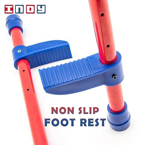 Échasses en aluminium pour enfants Indy, cadeau original, hauteur réglable, pieds antidérapants, idéal pour améliorer équilibre et coordination en plein air.