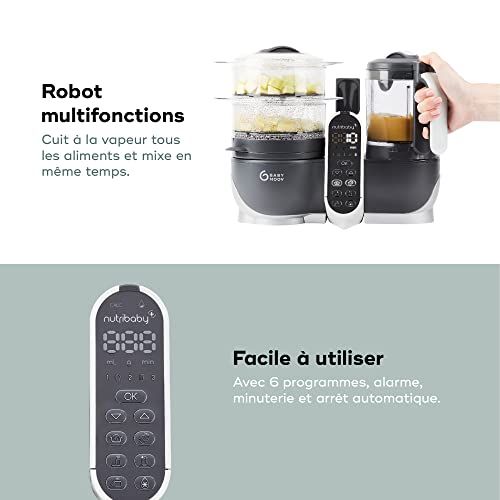 Robot culinaire Babymoov Nutribaby+, cadeau naissance, multifonction, évolutif, stérilisateur, cuisson vapeur, pratique pour alimentation saine bébé.