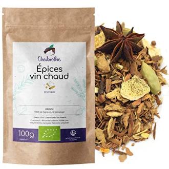 Sachet de mélange bio pour vin chaud Chabiothé avec épices naturelles et emballage écologique