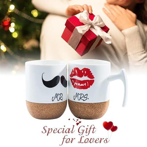 Set de tasses à café Mr et Mrs avec base en bois