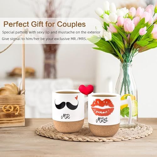 Set de tasses à café Mr et Mrs avec base en bois