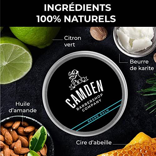 Kit de soins pour barbe avec huile hydratante, brosse en noyer, peigne, cire parfumée, ingrédients naturels et e-book d'astuces pour barbes impeccables.