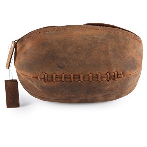 Trousse de toilette en cuir véritable, design ballon de rugby, cadeau unique et élégant pour amateurs de rugby et voyageurs.