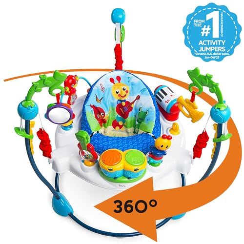 Aire d'activité 360° Baby Einstein, jouet éducatif bébé, sons lumineux, siège pivotant, idéal cadeau naissance, apprentissage langues, exploration interactive.