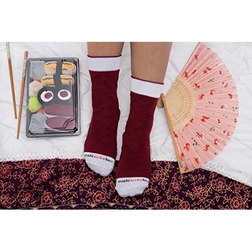 Coffret chaussettes sushi décalé, cadeau original pour amateurs de sushis, emballage imitant plateau, effet surprise, rires garantis, pour toutes occasions.