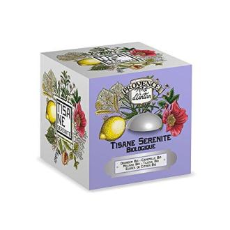Coffret métal tisane Bio Provence d'Antan, 24 sachets mélisse, citron, camomille, tilleul, bien-être et relaxation.