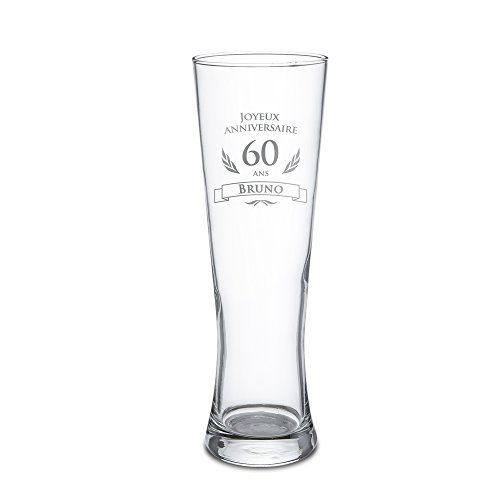 Verre à bière personnalisé pour 60ème anniversaire avec gravure