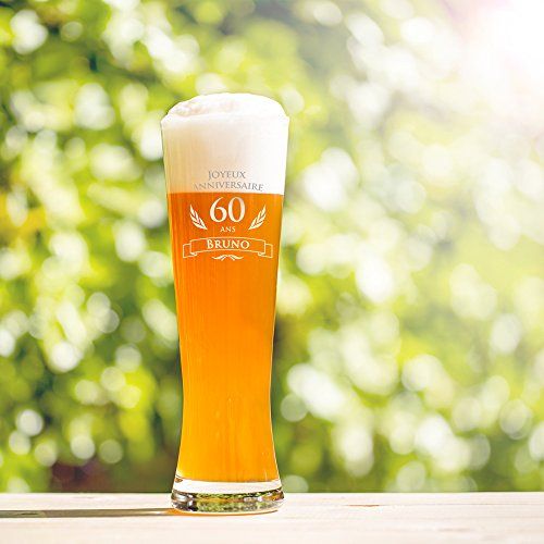 Verre à bière personnalisé pour 60ème anniversaire avec gravure
