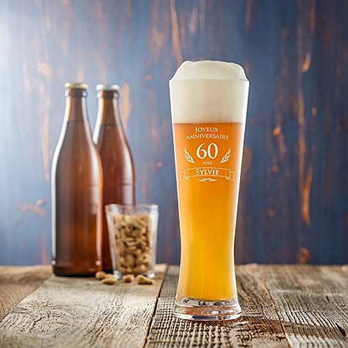 Verre à bière personnalisé pour 60ème anniversaire avec gravure