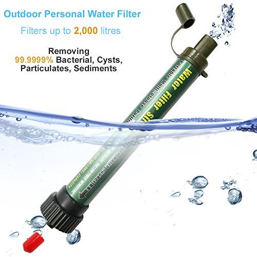 Filtre d'eau portable DeFe pour randonnée, élimine 99,999% des bactéries.