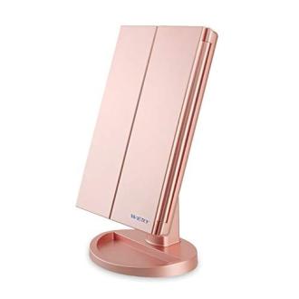 Miroir de maquillage WEILY avec lumières LED et grossissement 2x 3x, design pliable.