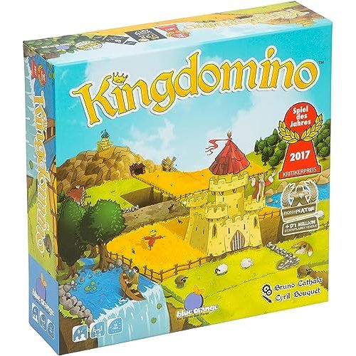Boîte de jeu Kingdomino pour enfants - jeu de société tactique avec dominos colorés et couronnes pour développement stratégique
