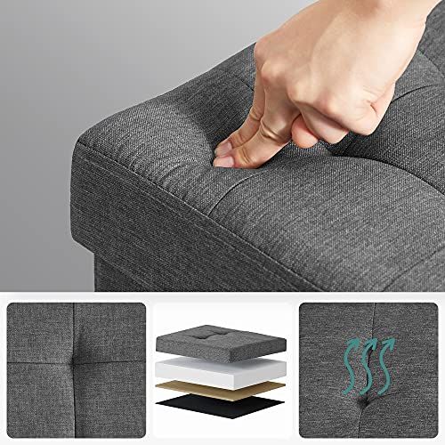 Pouf coffre de rangement élégant en tissu façon lin, avec capacité de 37L, pieds en bois antidérapants. Polyvalent pour rangement, siège et décoration intérieure.