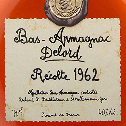 Bouteille d'Armagnac Delord de 1962, cadeau vintage et élégant.