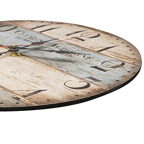 Horloge murale rustique avec style vintage français et mécanisme silencieux en bois MDF.