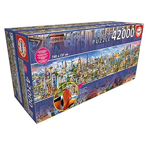Puzzle géant Le Tour du Monde de 42 000 pièces avec monuments célèbres et paysages.