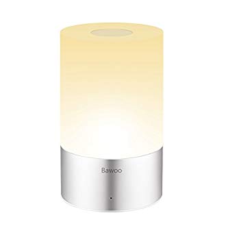 Lampe tactile cylindrique réglable 15cm avec 256 couleurs, fonctionne sur secteur ou batterie.