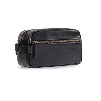Trousse de toilette en cuir marron Londo, élégante et durable avec poches zippées