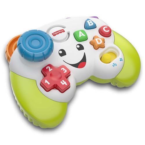 Manette éducative Fisher-Price pour bébés, avec boutons colorés et sons pour apprentissage ludique.