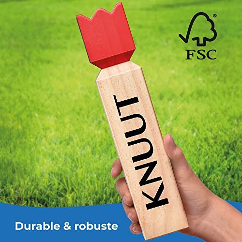 Jeu de Kubb en bois certifié FSC pour loisirs extérieurs et activité de groupe.