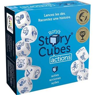 Jeu Rory's Story Cubes : Actions, neuf dés stimulants pour créer des histoires, idéal pour enfants et adultes, développe créativité et rires partagés.