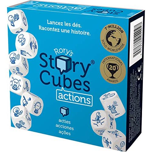 Jeu Rory's Story Cubes : Actions, neuf dés stimulants pour créer des histoires, idéal pour enfants et adultes, développe créativité et rires partagés.