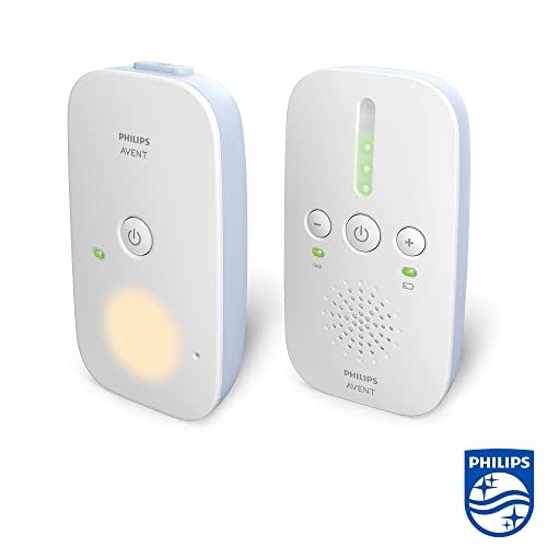 Écoute-bébé Philips Avent avec technologie DECT et veilleuse intégrée pour surveillance bébé sans interférences.