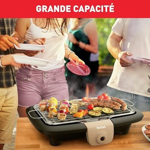 Barbecue électrique Tefal Easygrill, grillades sans fumée, avec grille inox et bac à eau.