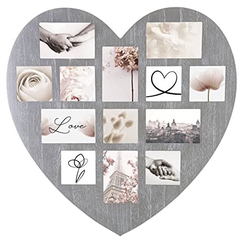 Cadre photo coeur en bois blanc pour 13 images, idéal cadeau ado fille.