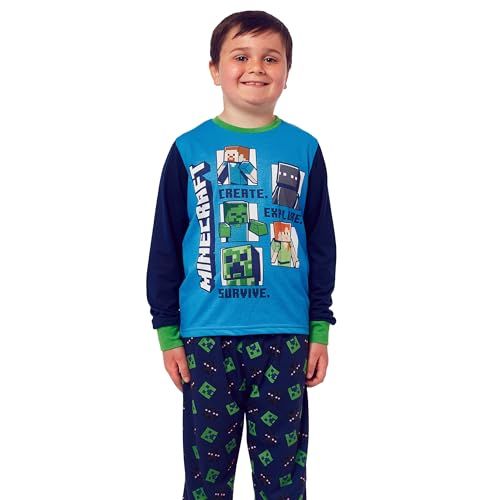 Pyjama Minecraft garçon avec motifs Steve et Alex, confortable et coloré pour fans du jeu vidéo.